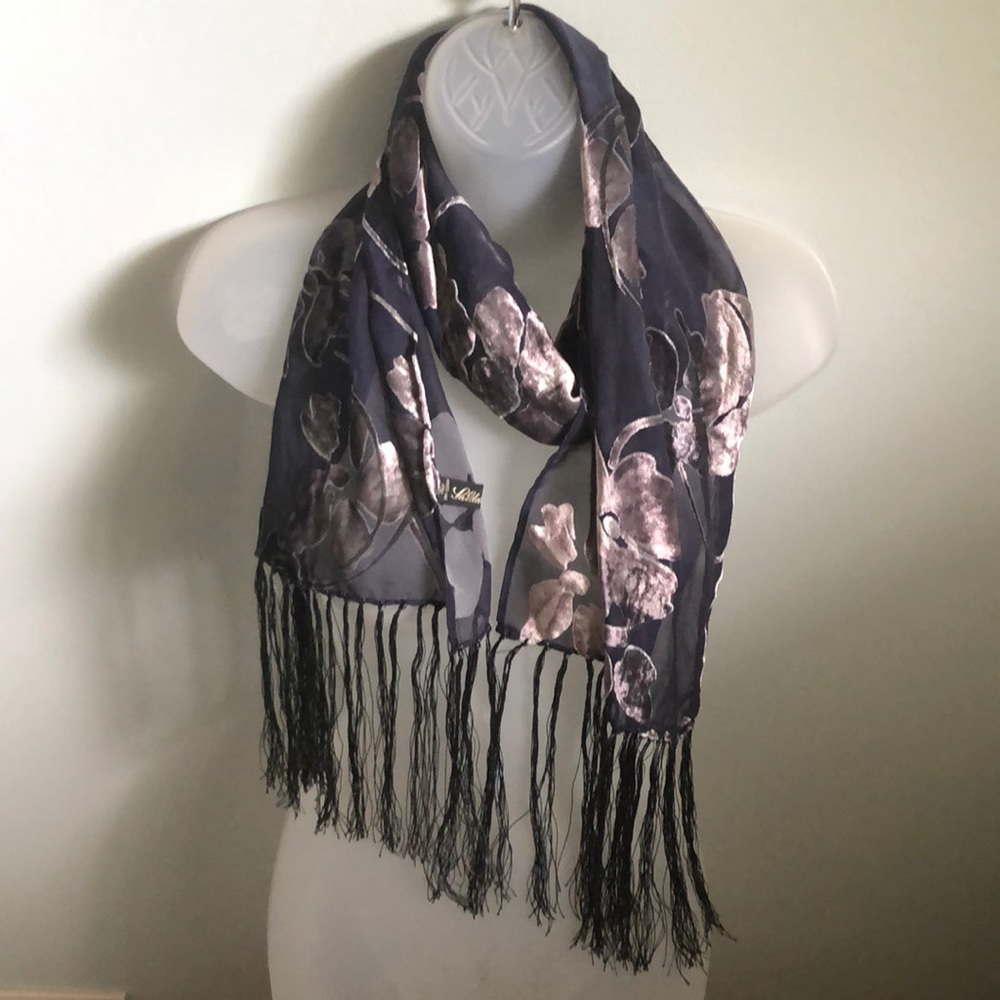 Saldarini Burnout Velour Fringed Floral Scarf